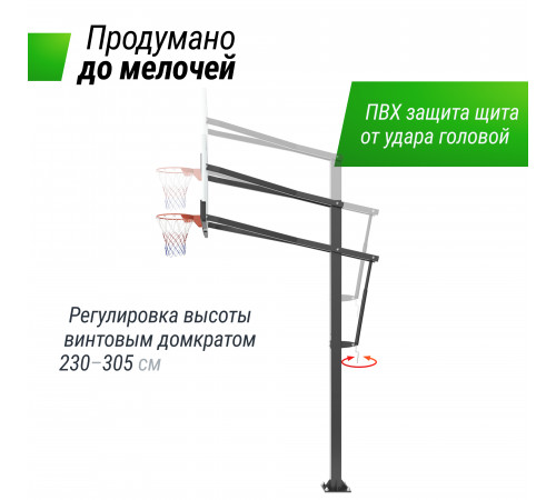 Баскетбольная стойка стационарная UNIX Line B-Stand-PC 72"x42" R45 H230-305 см